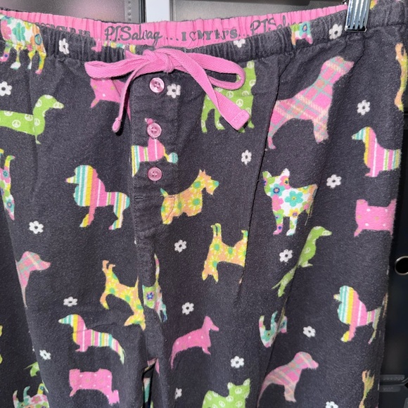 PJ Salvage Flannel Pajama Set in Gray with Multicolored Dog Silhouettes Wns L - Picture 10 of 15